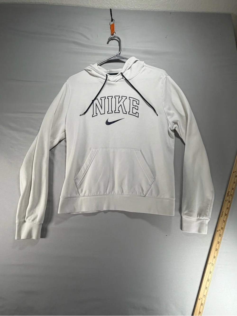 Nike Spell Out Hoodie Mens Large White Arch Logo Pullover Fleece Sweatshirt